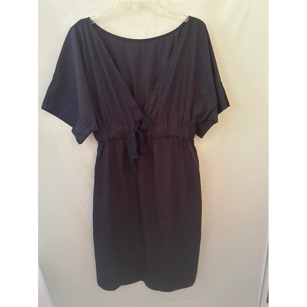 Ottod'Ame Italy Navy Blue Cotton V-Neck Elastic Waist Pocket Dress DA2882 Sz 8
